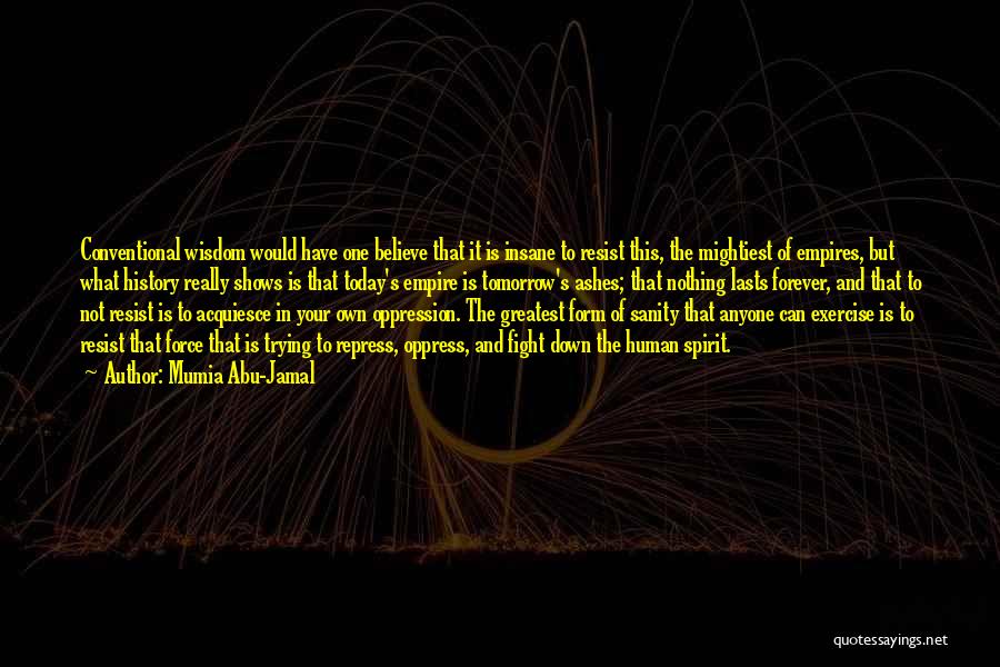 Mumia Abu-Jamal Quotes: Conventional Wisdom Would Have One Believe That It Is Insane To Resist This, The Mightiest Of Empires, But What History