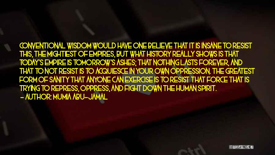 Mumia Abu-Jamal Quotes: Conventional Wisdom Would Have One Believe That It Is Insane To Resist This, The Mightiest Of Empires, But What History