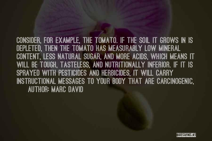 Marc David Quotes: Consider, For Example, The Tomato. If The Soil It Grows In Is Depleted, Then The Tomato Has Measurably Low Mineral