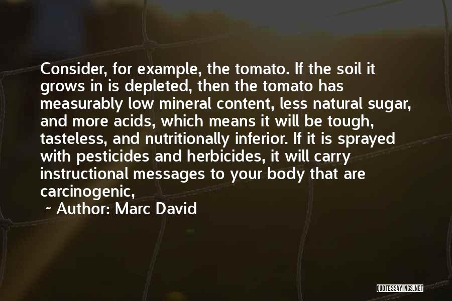 Marc David Quotes: Consider, For Example, The Tomato. If The Soil It Grows In Is Depleted, Then The Tomato Has Measurably Low Mineral