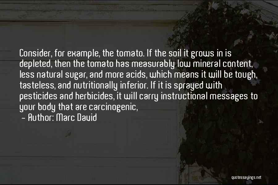 Marc David Quotes: Consider, For Example, The Tomato. If The Soil It Grows In Is Depleted, Then The Tomato Has Measurably Low Mineral