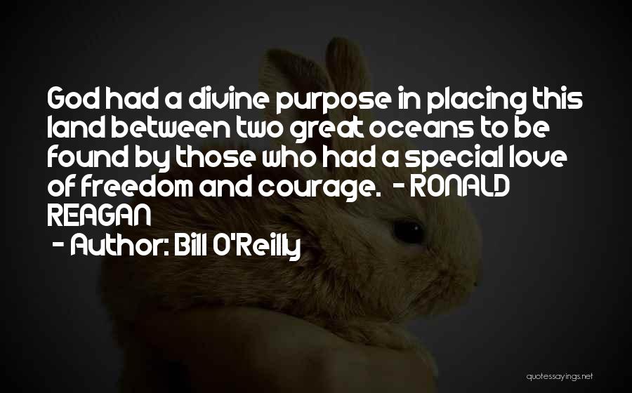 Bill O'Reilly Quotes: God Had A Divine Purpose In Placing This Land Between Two Great Oceans To Be Found By Those Who Had