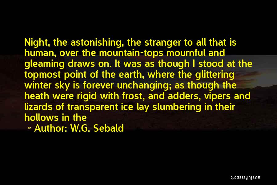 W.G. Sebald Quotes: Night, The Astonishing, The Stranger To All That Is Human, Over The Mountain-tops Mournful And Gleaming Draws On. It Was