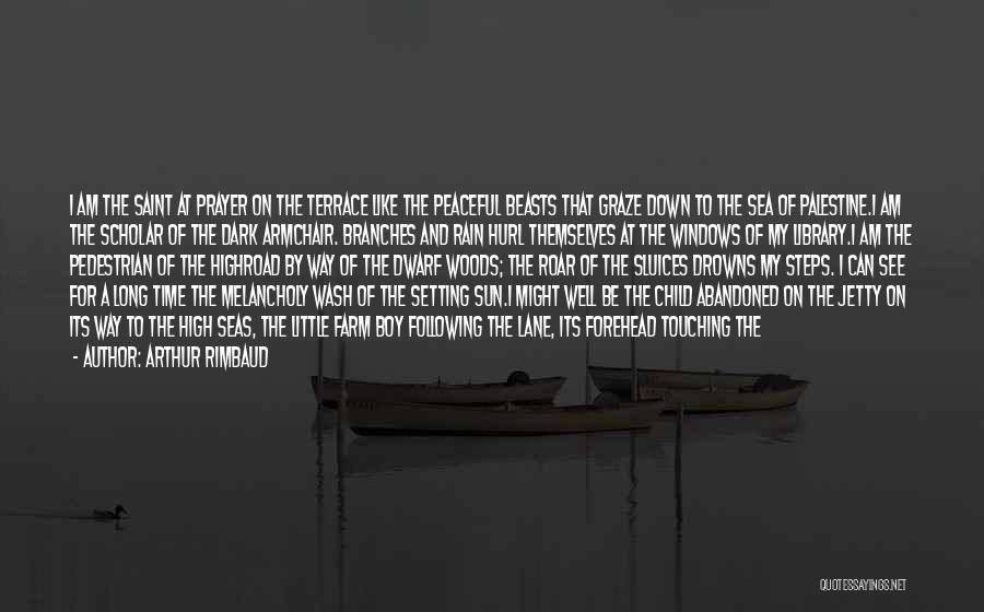 Arthur Rimbaud Quotes: I Am The Saint At Prayer On The Terrace Like The Peaceful Beasts That Graze Down To The Sea Of