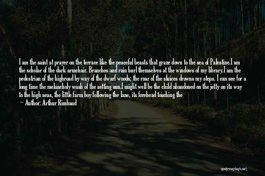 Arthur Rimbaud Quotes: I Am The Saint At Prayer On The Terrace Like The Peaceful Beasts That Graze Down To The Sea Of