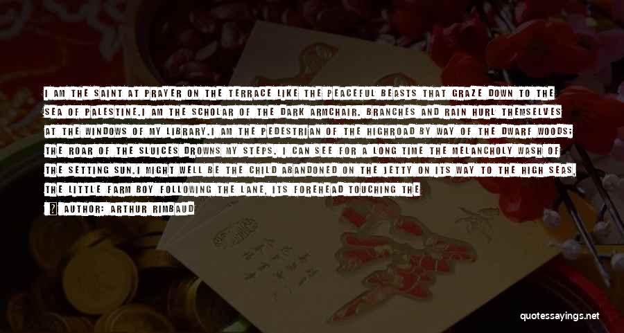 Arthur Rimbaud Quotes: I Am The Saint At Prayer On The Terrace Like The Peaceful Beasts That Graze Down To The Sea Of