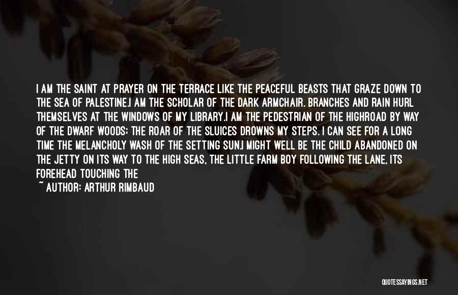 Arthur Rimbaud Quotes: I Am The Saint At Prayer On The Terrace Like The Peaceful Beasts That Graze Down To The Sea Of