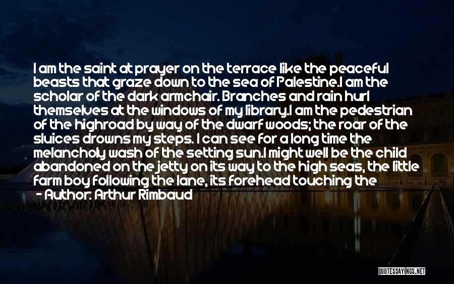 Arthur Rimbaud Quotes: I Am The Saint At Prayer On The Terrace Like The Peaceful Beasts That Graze Down To The Sea Of