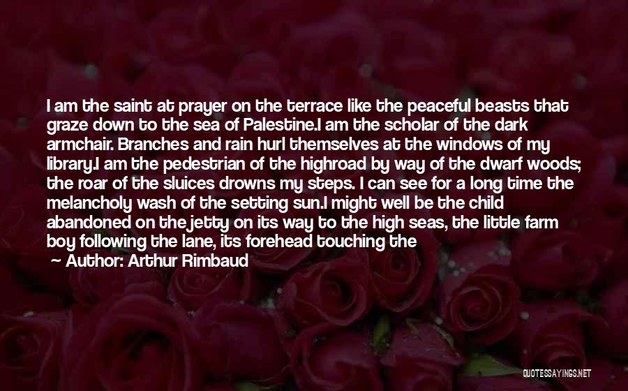 Arthur Rimbaud Quotes: I Am The Saint At Prayer On The Terrace Like The Peaceful Beasts That Graze Down To The Sea Of