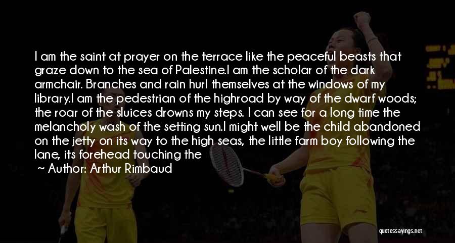 Arthur Rimbaud Quotes: I Am The Saint At Prayer On The Terrace Like The Peaceful Beasts That Graze Down To The Sea Of