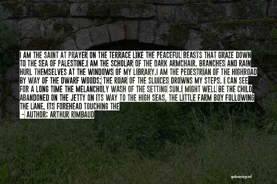 Arthur Rimbaud Quotes: I Am The Saint At Prayer On The Terrace Like The Peaceful Beasts That Graze Down To The Sea Of