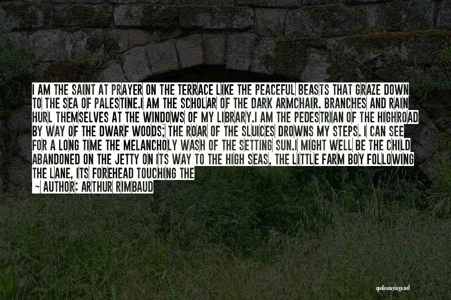 Arthur Rimbaud Quotes: I Am The Saint At Prayer On The Terrace Like The Peaceful Beasts That Graze Down To The Sea Of