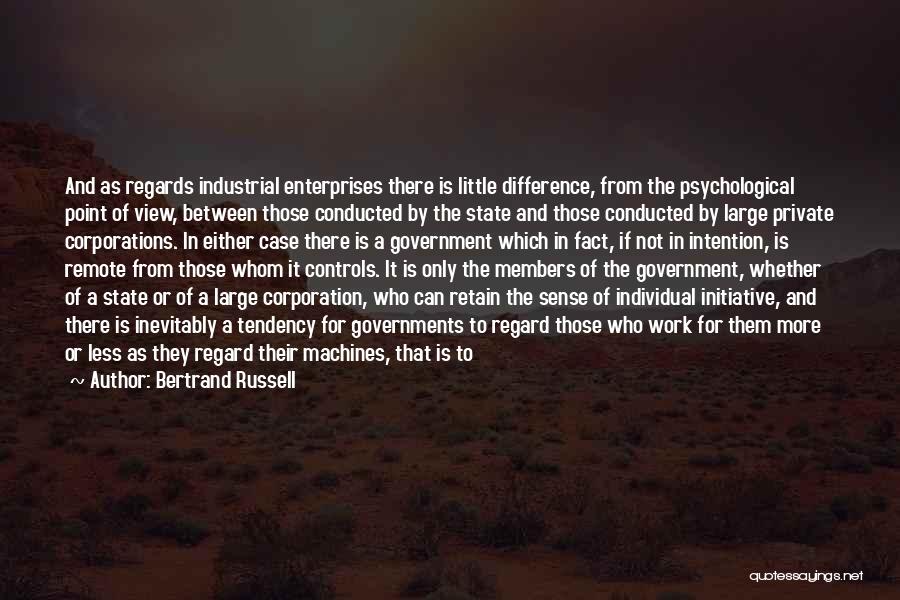 Bertrand Russell Quotes: And As Regards Industrial Enterprises There Is Little Difference, From The Psychological Point Of View, Between Those Conducted By The