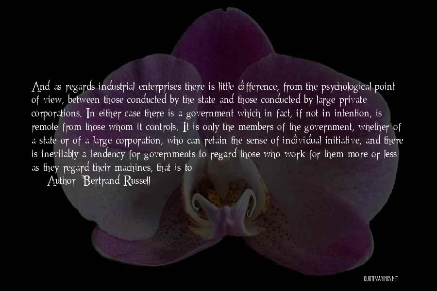 Bertrand Russell Quotes: And As Regards Industrial Enterprises There Is Little Difference, From The Psychological Point Of View, Between Those Conducted By The