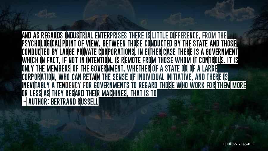 Bertrand Russell Quotes: And As Regards Industrial Enterprises There Is Little Difference, From The Psychological Point Of View, Between Those Conducted By The