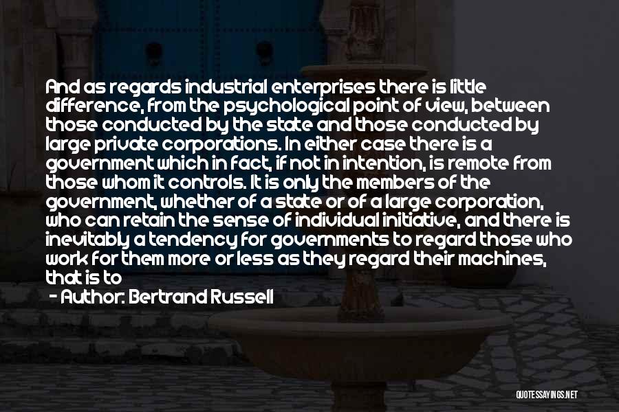 Bertrand Russell Quotes: And As Regards Industrial Enterprises There Is Little Difference, From The Psychological Point Of View, Between Those Conducted By The