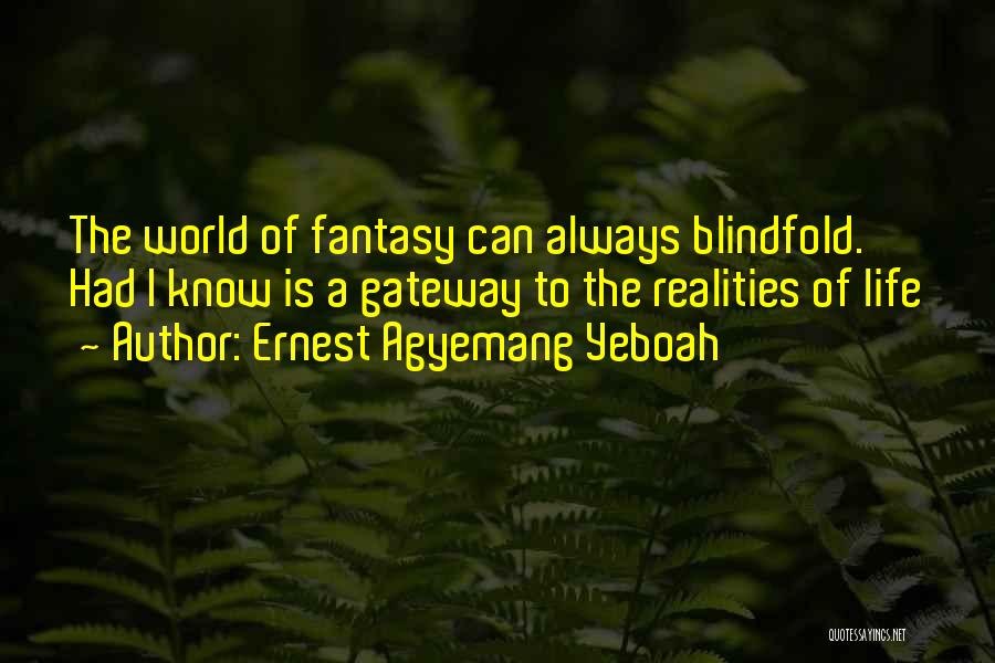 Ernest Agyemang Yeboah Quotes: The World Of Fantasy Can Always Blindfold. Had I Know Is A Gateway To The Realities Of Life