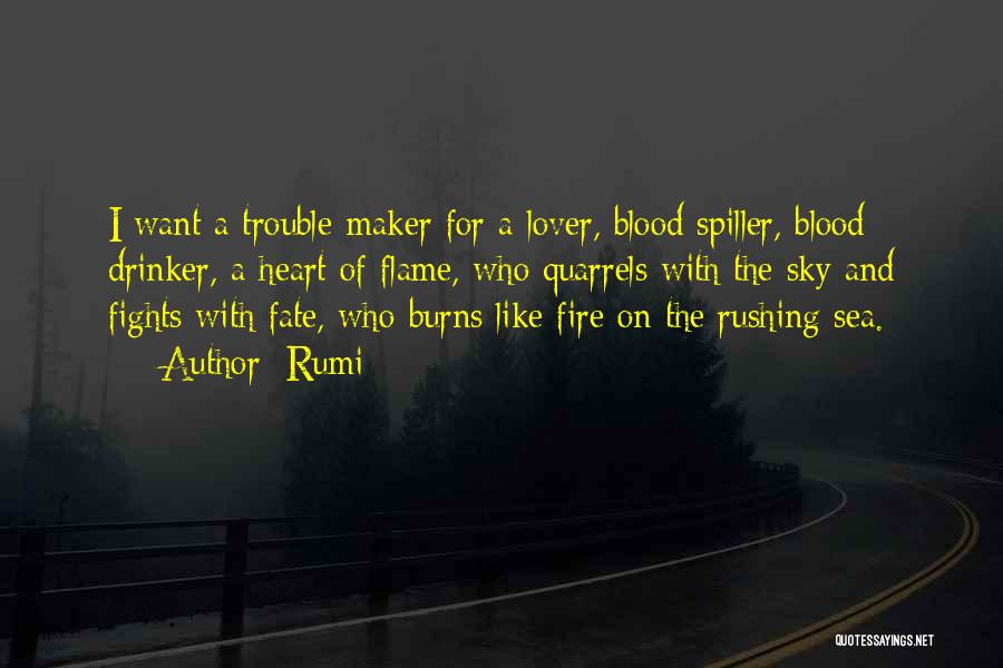 Rumi Quotes: I Want A Trouble-maker For A Lover, Blood Spiller, Blood Drinker, A Heart Of Flame, Who Quarrels With The Sky