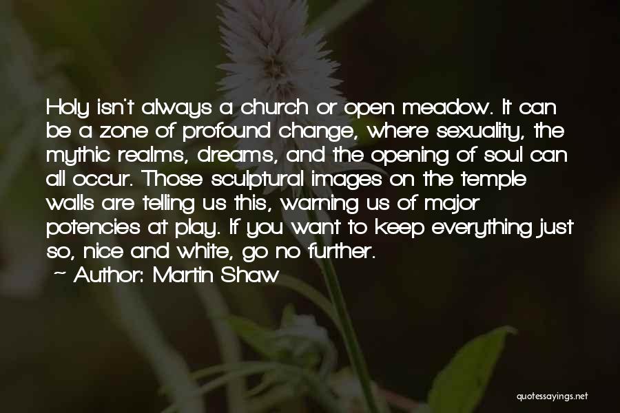 Martin Shaw Quotes: Holy Isn't Always A Church Or Open Meadow. It Can Be A Zone Of Profound Change, Where Sexuality, The Mythic