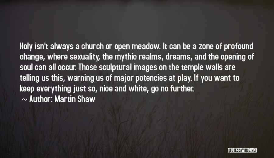 Martin Shaw Quotes: Holy Isn't Always A Church Or Open Meadow. It Can Be A Zone Of Profound Change, Where Sexuality, The Mythic