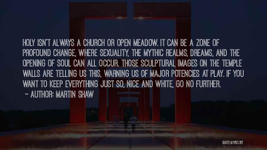 Martin Shaw Quotes: Holy Isn't Always A Church Or Open Meadow. It Can Be A Zone Of Profound Change, Where Sexuality, The Mythic