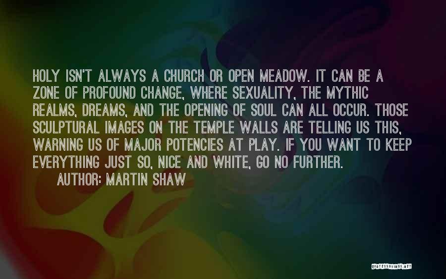 Martin Shaw Quotes: Holy Isn't Always A Church Or Open Meadow. It Can Be A Zone Of Profound Change, Where Sexuality, The Mythic