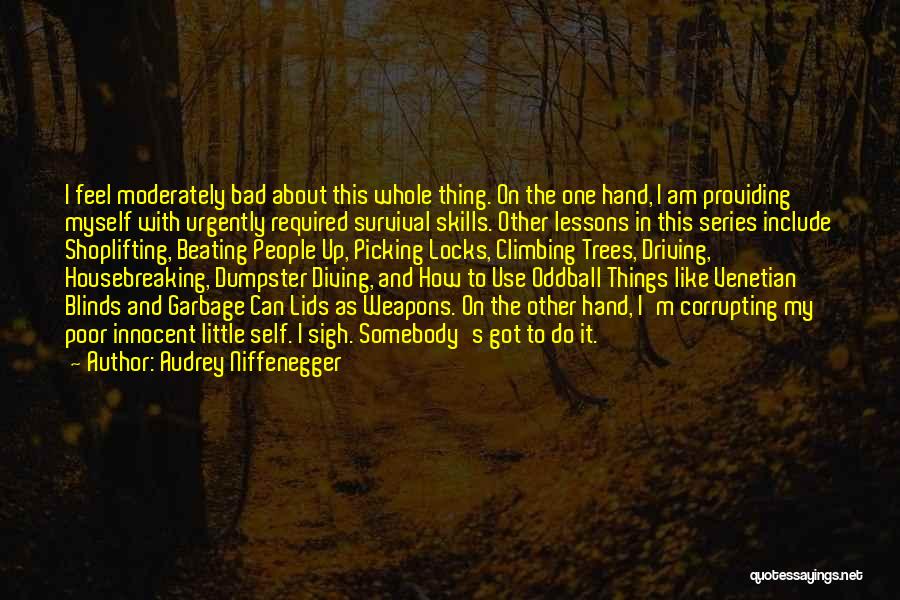 Audrey Niffenegger Quotes: I Feel Moderately Bad About This Whole Thing. On The One Hand, I Am Providing Myself With Urgently Required Survival