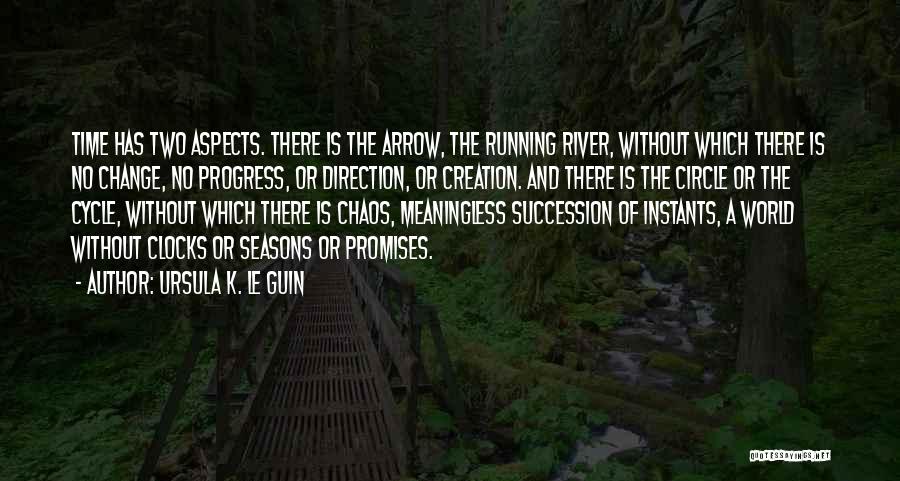 Ursula K. Le Guin Quotes: Time Has Two Aspects. There Is The Arrow, The Running River, Without Which There Is No Change, No Progress, Or