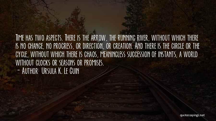 Ursula K. Le Guin Quotes: Time Has Two Aspects. There Is The Arrow, The Running River, Without Which There Is No Change, No Progress, Or
