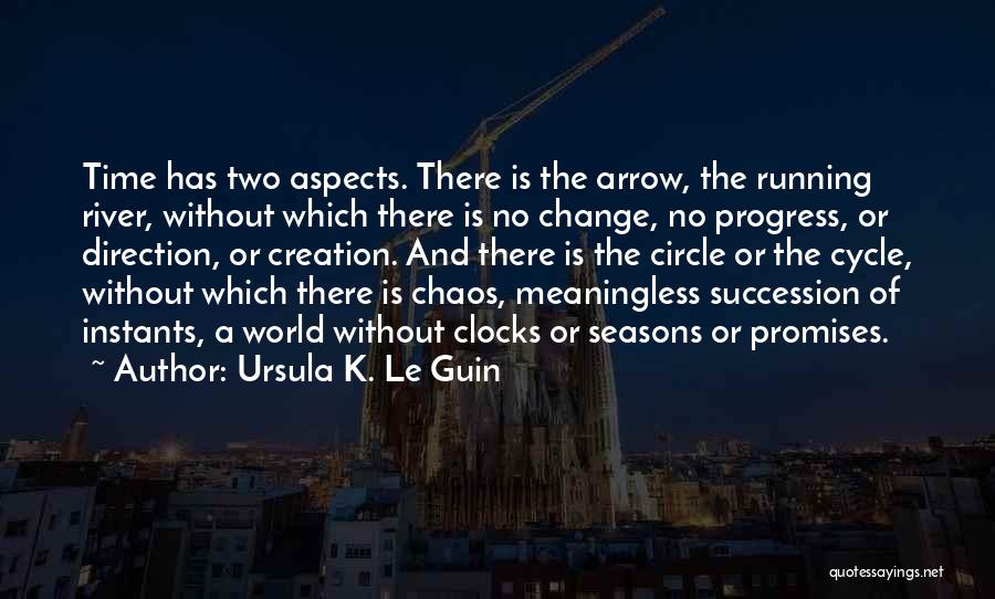 Ursula K. Le Guin Quotes: Time Has Two Aspects. There Is The Arrow, The Running River, Without Which There Is No Change, No Progress, Or