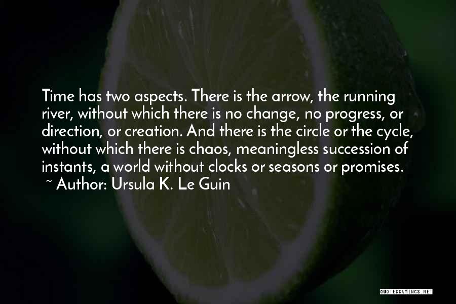 Ursula K. Le Guin Quotes: Time Has Two Aspects. There Is The Arrow, The Running River, Without Which There Is No Change, No Progress, Or