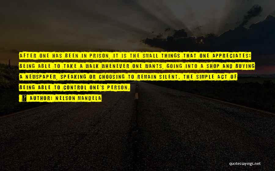 Nelson Mandela Quotes: After One Has Been In Prison, It Is The Small Things That One Appreciates: Being Able To Take A Walk