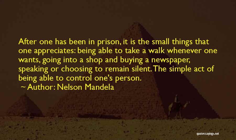 Nelson Mandela Quotes: After One Has Been In Prison, It Is The Small Things That One Appreciates: Being Able To Take A Walk