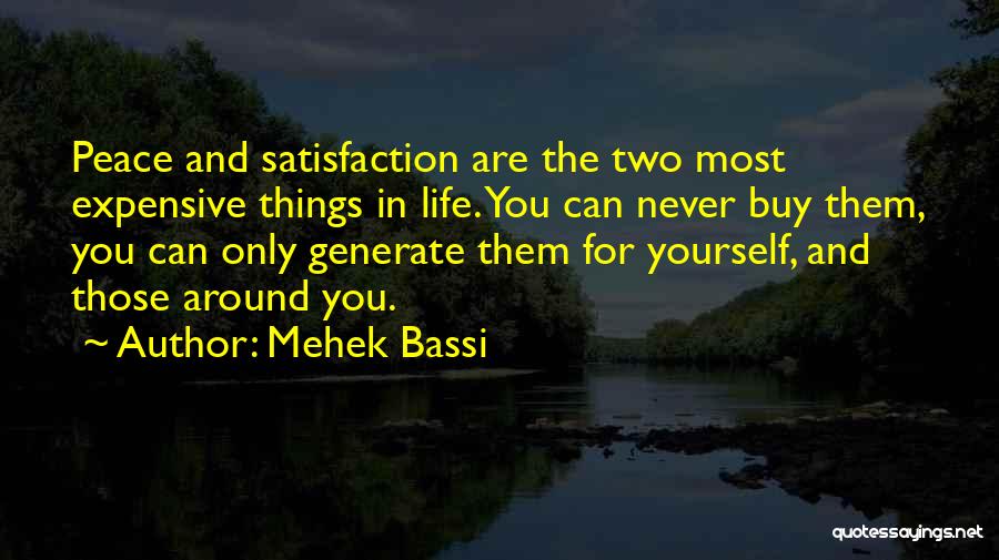 Mehek Bassi Quotes: Peace And Satisfaction Are The Two Most Expensive Things In Life. You Can Never Buy Them, You Can Only Generate