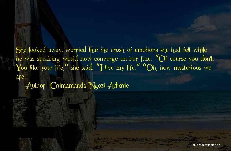 Chimamanda Ngozi Adichie Quotes: She Looked Away, Worried That The Crush Of Emotions She Had Felt While He Was Speaking Would Now Converge On