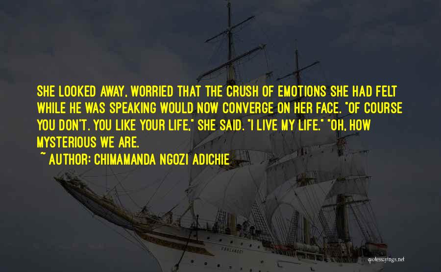 Chimamanda Ngozi Adichie Quotes: She Looked Away, Worried That The Crush Of Emotions She Had Felt While He Was Speaking Would Now Converge On