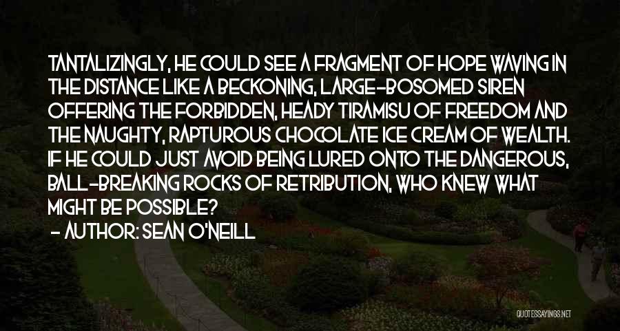 Sean O'Neill Quotes: Tantalizingly, He Could See A Fragment Of Hope Waving In The Distance Like A Beckoning, Large-bosomed Siren Offering The Forbidden,