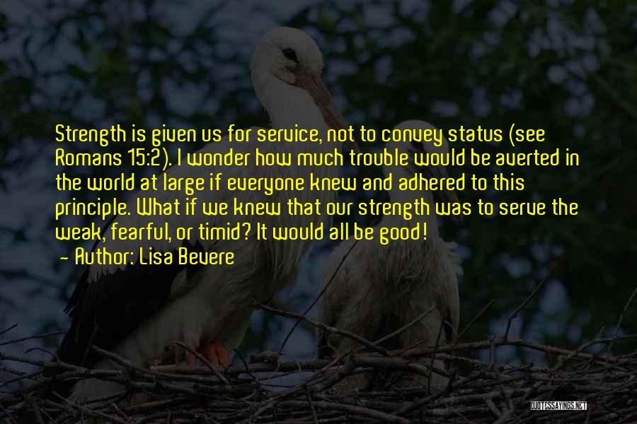 Lisa Bevere Quotes: Strength Is Given Us For Service, Not To Convey Status (see Romans 15:2). I Wonder How Much Trouble Would Be