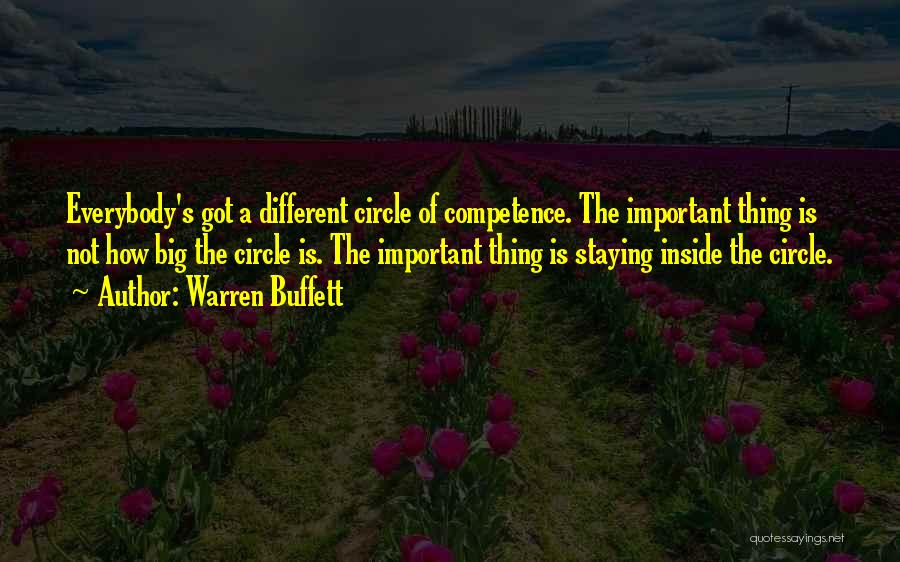 Warren Buffett Quotes: Everybody's Got A Different Circle Of Competence. The Important Thing Is Not How Big The Circle Is. The Important Thing