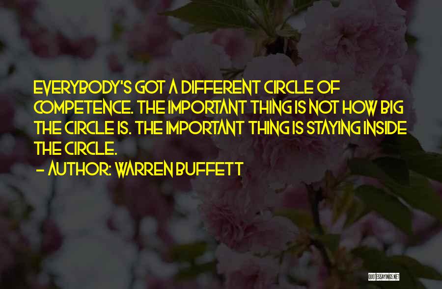 Warren Buffett Quotes: Everybody's Got A Different Circle Of Competence. The Important Thing Is Not How Big The Circle Is. The Important Thing