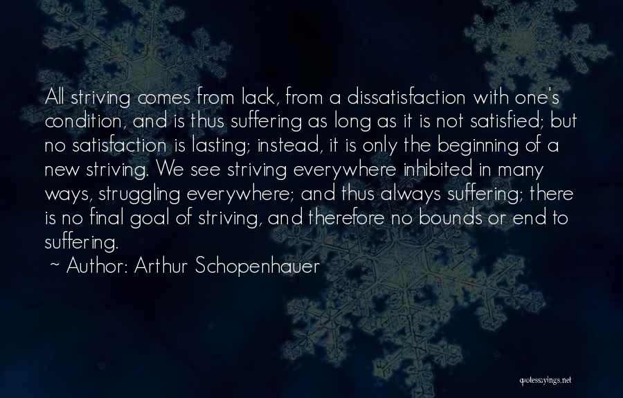 Arthur Schopenhauer Quotes: All Striving Comes From Lack, From A Dissatisfaction With One's Condition, And Is Thus Suffering As Long As It Is