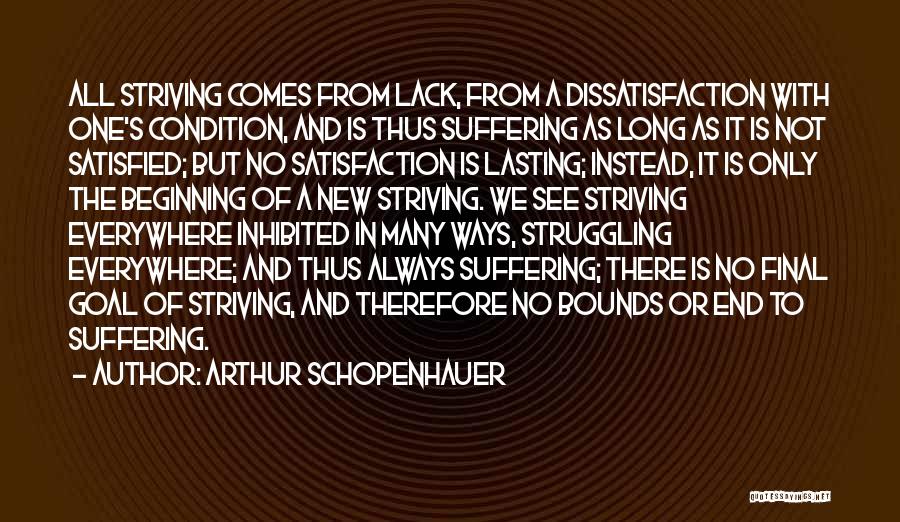 Arthur Schopenhauer Quotes: All Striving Comes From Lack, From A Dissatisfaction With One's Condition, And Is Thus Suffering As Long As It Is