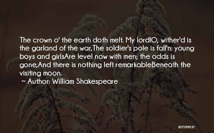 William Shakespeare Quotes: The Crown O' The Earth Doth Melt. My Lord!o, Wither'd Is The Garland Of The War,the Soldier's Pole Is Fall'n: