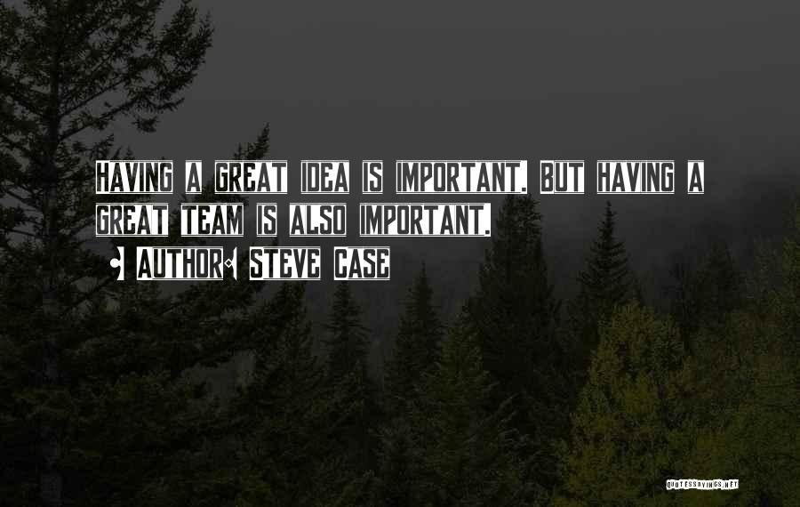 Steve Case Quotes: Having A Great Idea Is Important. But Having A Great Team Is Also Important.