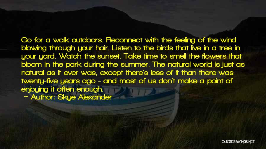 Skye Alexander Quotes: Go For A Walk Outdoors. Reconnect With The Feeling Of The Wind Blowing Through Your Hair. Listen To The Birds