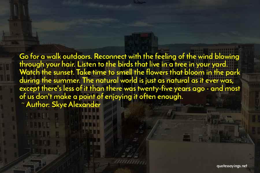 Skye Alexander Quotes: Go For A Walk Outdoors. Reconnect With The Feeling Of The Wind Blowing Through Your Hair. Listen To The Birds