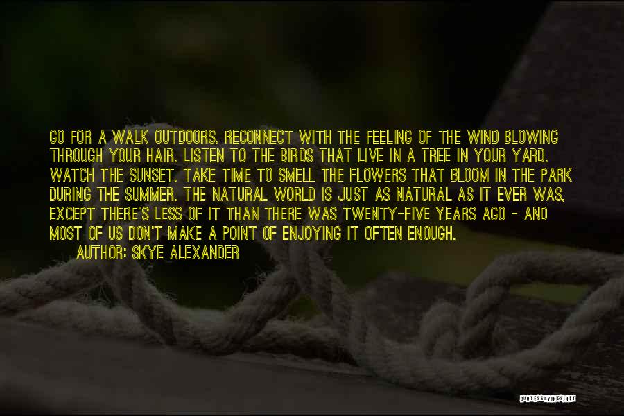 Skye Alexander Quotes: Go For A Walk Outdoors. Reconnect With The Feeling Of The Wind Blowing Through Your Hair. Listen To The Birds