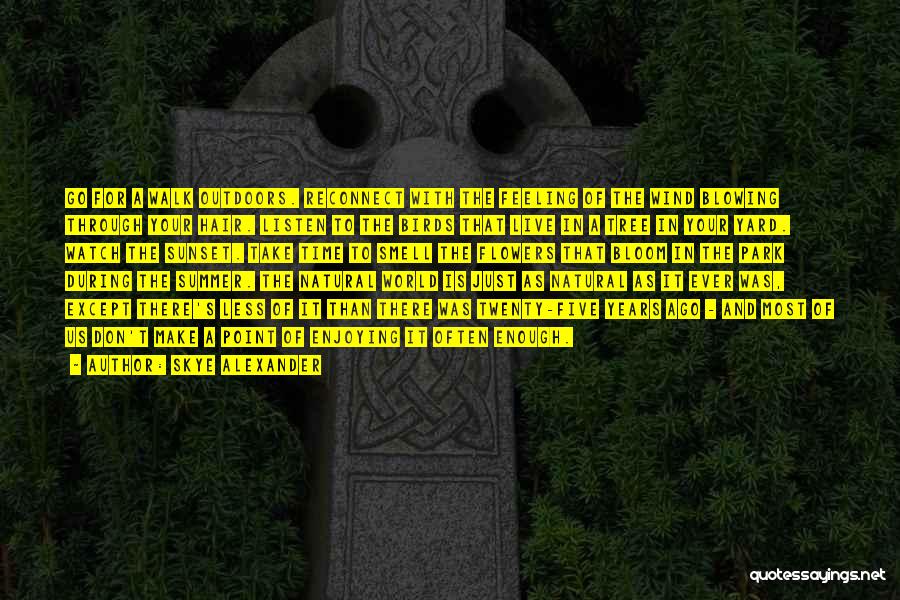 Skye Alexander Quotes: Go For A Walk Outdoors. Reconnect With The Feeling Of The Wind Blowing Through Your Hair. Listen To The Birds