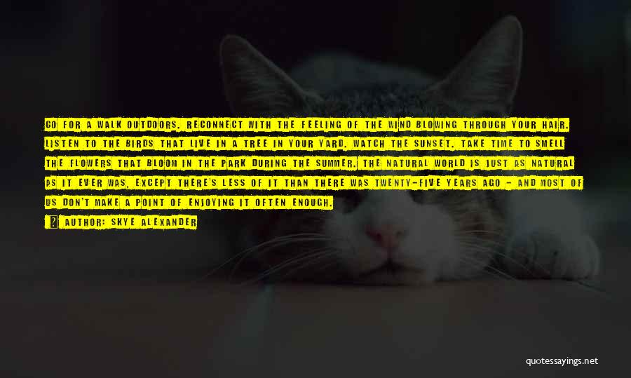 Skye Alexander Quotes: Go For A Walk Outdoors. Reconnect With The Feeling Of The Wind Blowing Through Your Hair. Listen To The Birds
