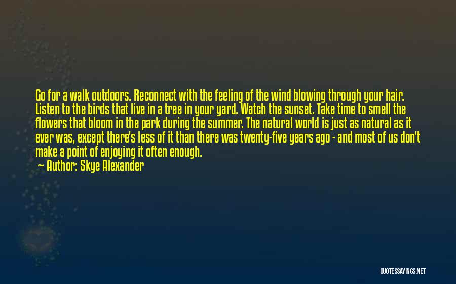 Skye Alexander Quotes: Go For A Walk Outdoors. Reconnect With The Feeling Of The Wind Blowing Through Your Hair. Listen To The Birds